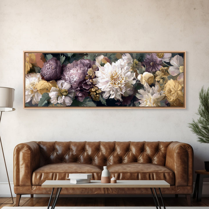 Monochrome Floral Bouquet Framed Canvas Print, Monochrome Art, Home Decor, Living Room Decor, Fine Art, Mono, Bedroom Decor, MON-3x1-10