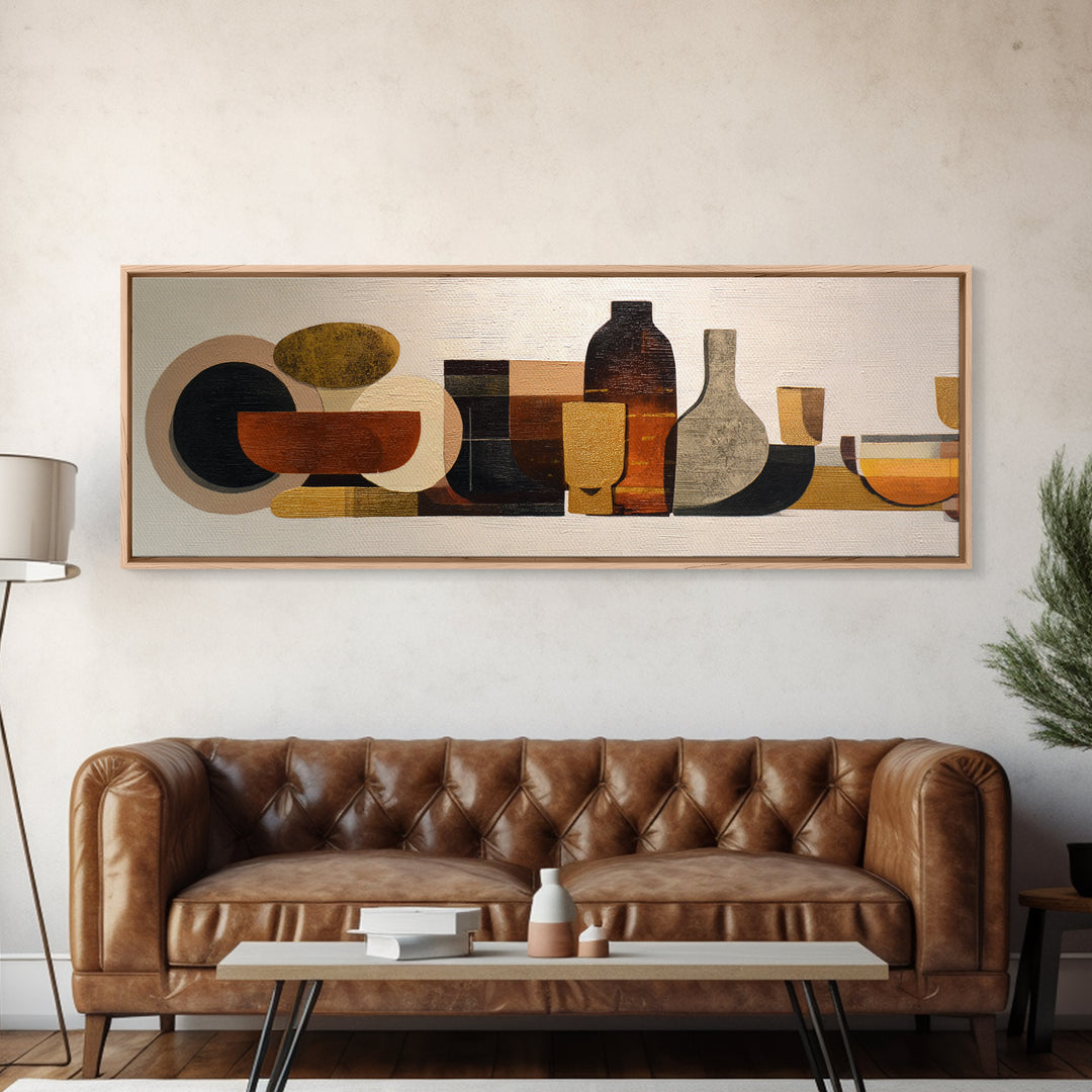 Brown Leather and Whiskey Still Life Framed Canvas Print, Monochrome Art, Modern Art, Living Room Decor, Fine Art, Mono, MON-3x1-15