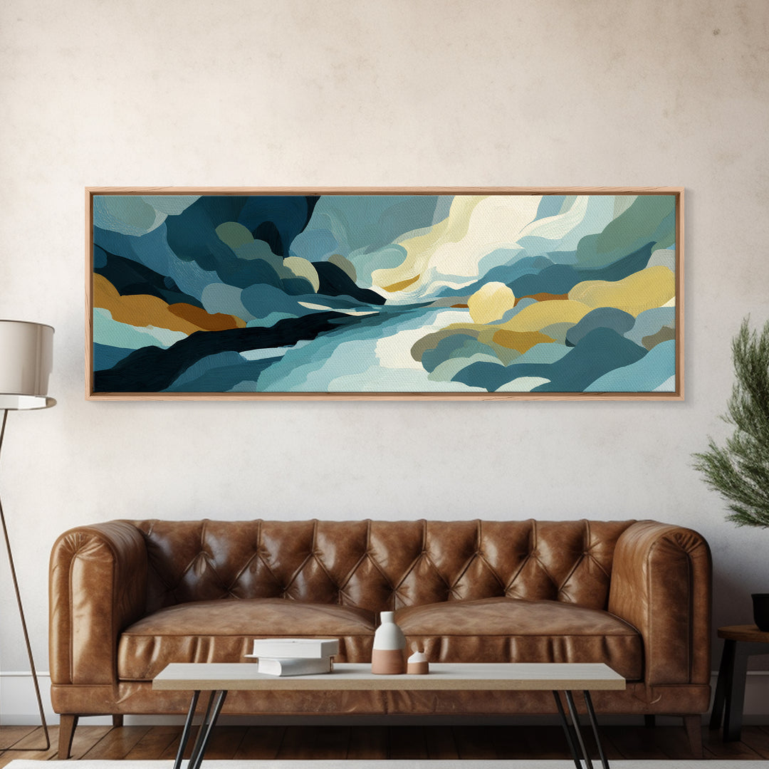 All Blue Ocean Abstraction Framed Canvas Print, Monochrome Art, Printable Art, Living Room Decor, Mono, Minimalist Wall Art, MON-3x1-17
