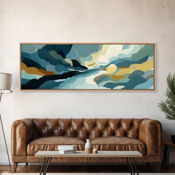 All Blue Ocean Abstraction Framed Canvas Print, Monochrome Art, Printable Art, Living Room Decor, Mono, Minimalist Wall Art, MON-3x1-17