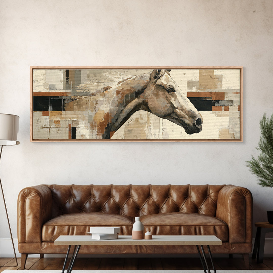 Sepia Horse Portrait Framed Canvas Print, Monochrome Art, Original Painting, Living Room Decor, Fine Art, Mono, Dopamine Decor, MON-3x1-18