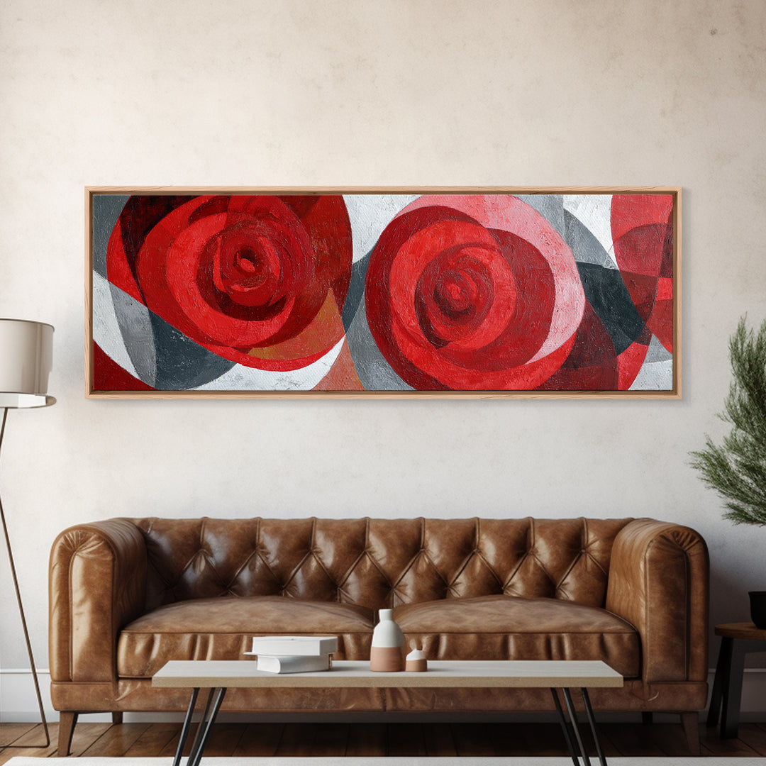 Single Red Rose Rendered Only Framed Canvas Print, Monochrome Art, Statement Artwork, Living Room Decor, Fine Art, Mono, MON-3x1-23