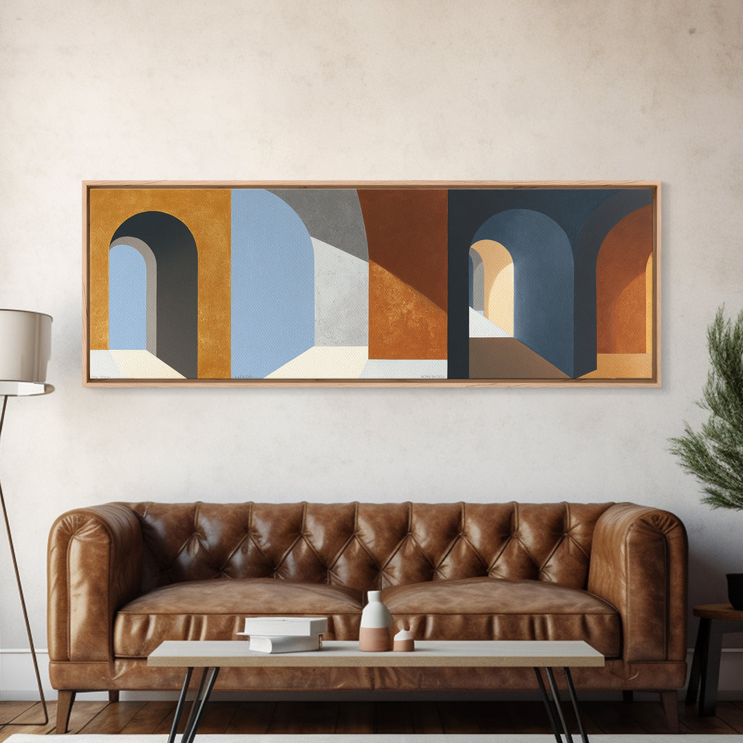 Gray Architectural Arch and Shadow Study Canvas Print, Monochrome Art, Large Wall Art, Living Room Decor, Watercolor Art, Mono, MON-3x1-26