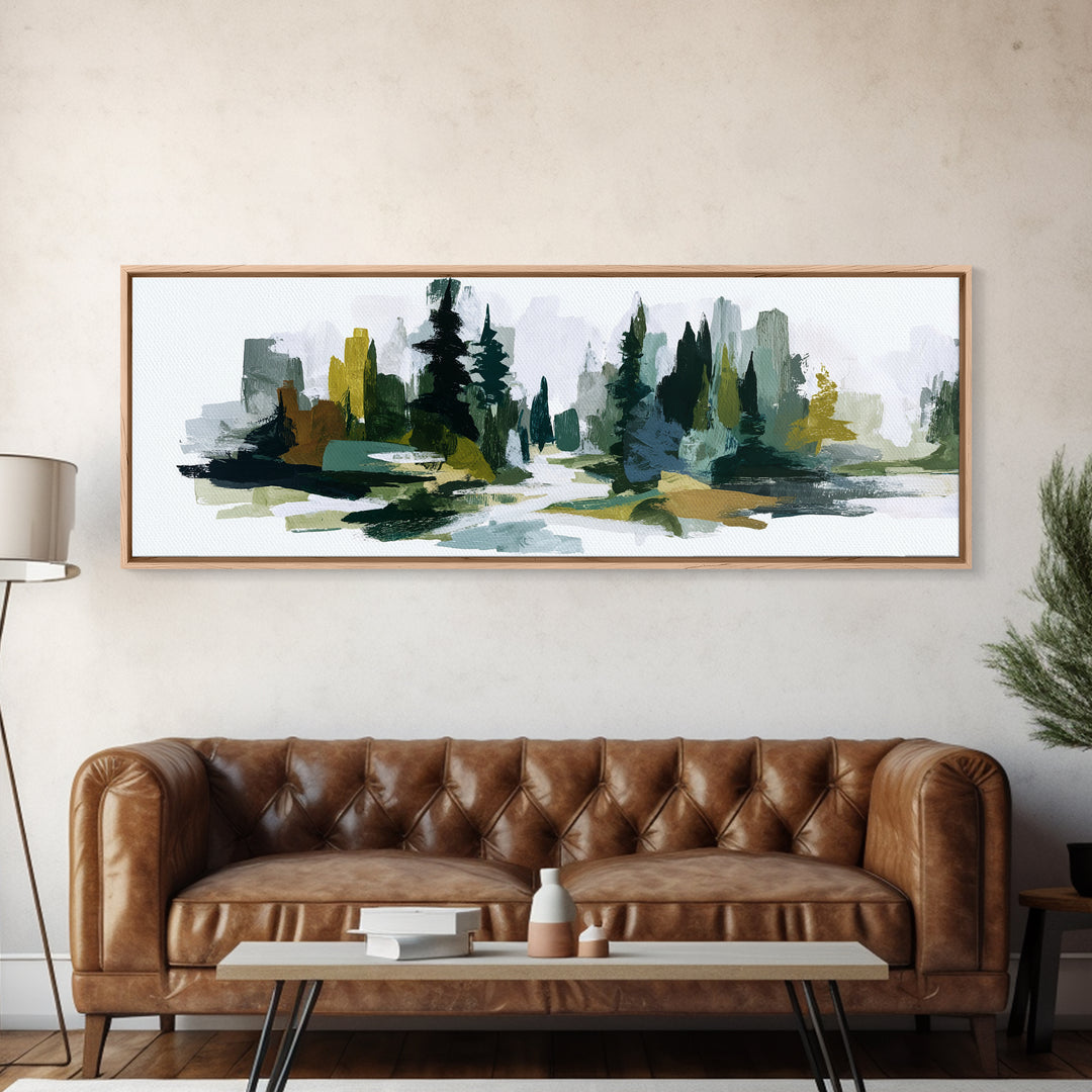 Deep Green Forest Silhouette Study Canvas Print, Monochrome Art, Textured Wall Art, Living Room Decor, Fine Art, Mono, MON-3x1-29