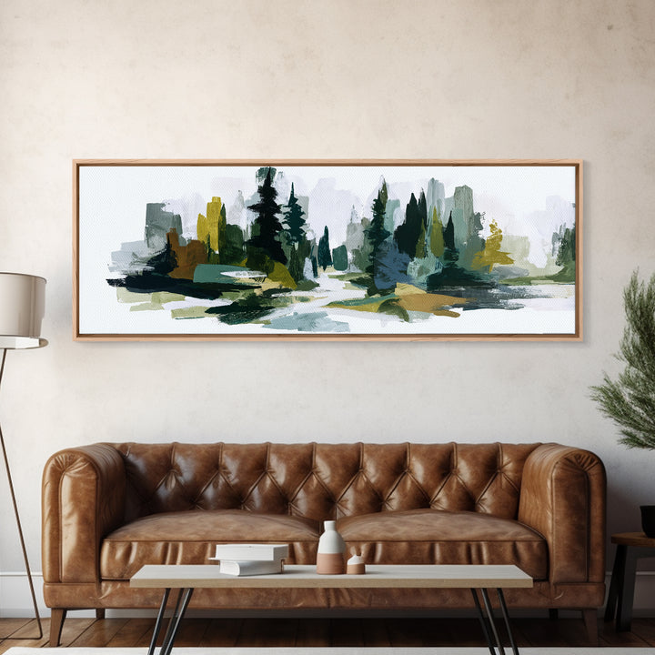 Deep Green Forest Silhouette Study Canvas Print, Monochrome Art, Textured Wall Art, Living Room Decor, Fine Art, Mono, MON-3x1-29