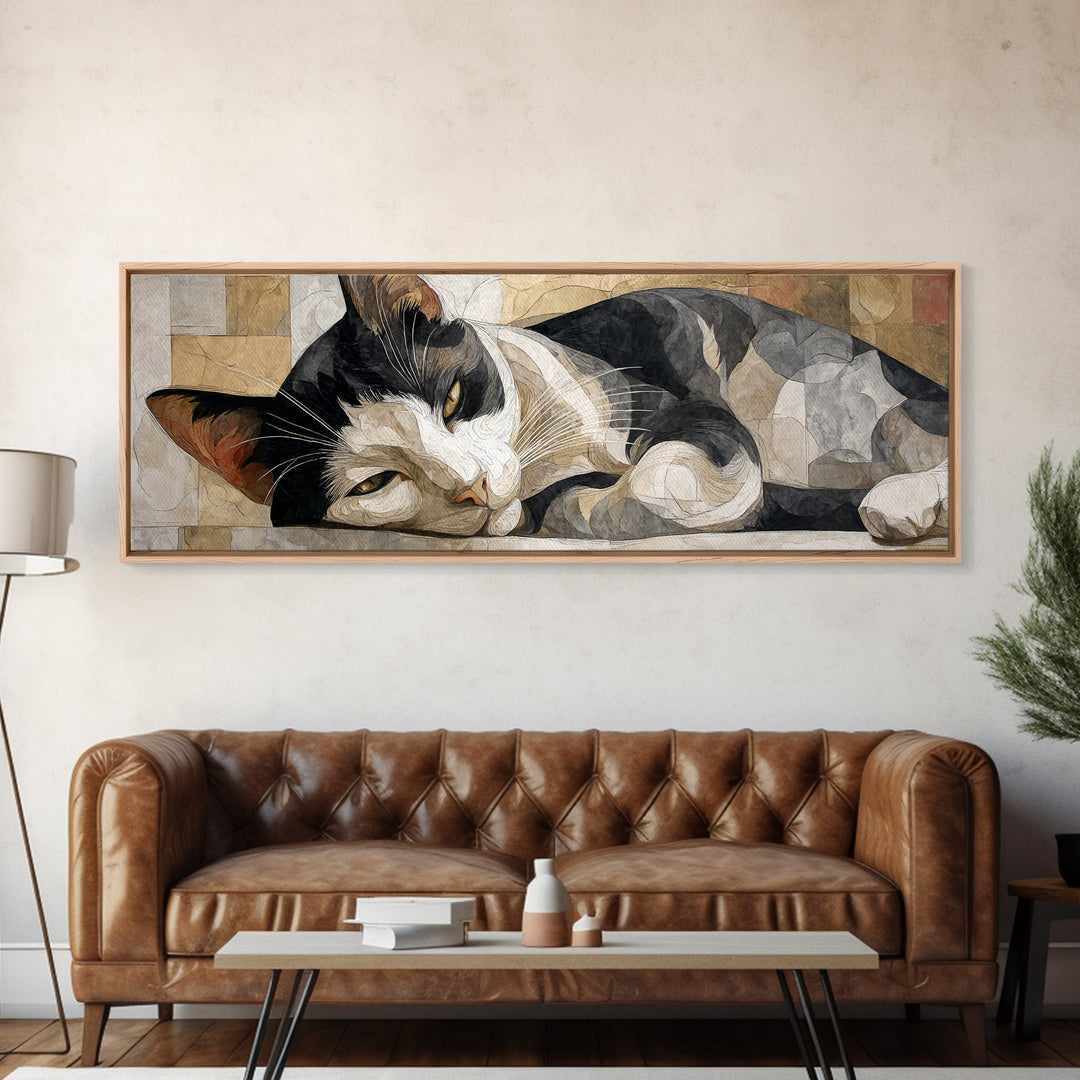 Monochrome Cat Portrait Canvas Print, Monochrome Art, Gallery Decor, Living Room Decor, Oil Painting, Mono, Contemporary Art, MON-3x1-3