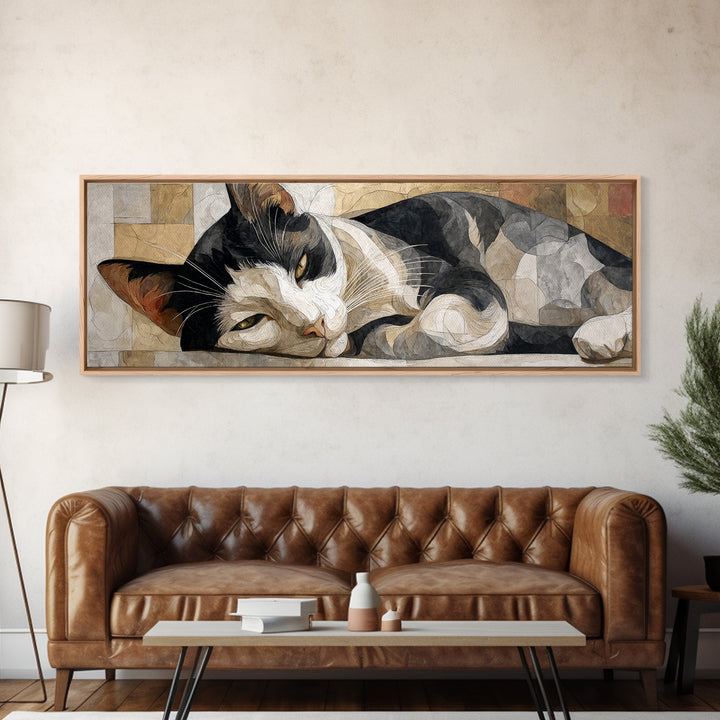 Monochrome Cat Portrait Canvas Print, Monochrome Art, Gallery Decor, Living Room Decor, Oil Painting, Mono, Contemporary Art, MON-3x1-3