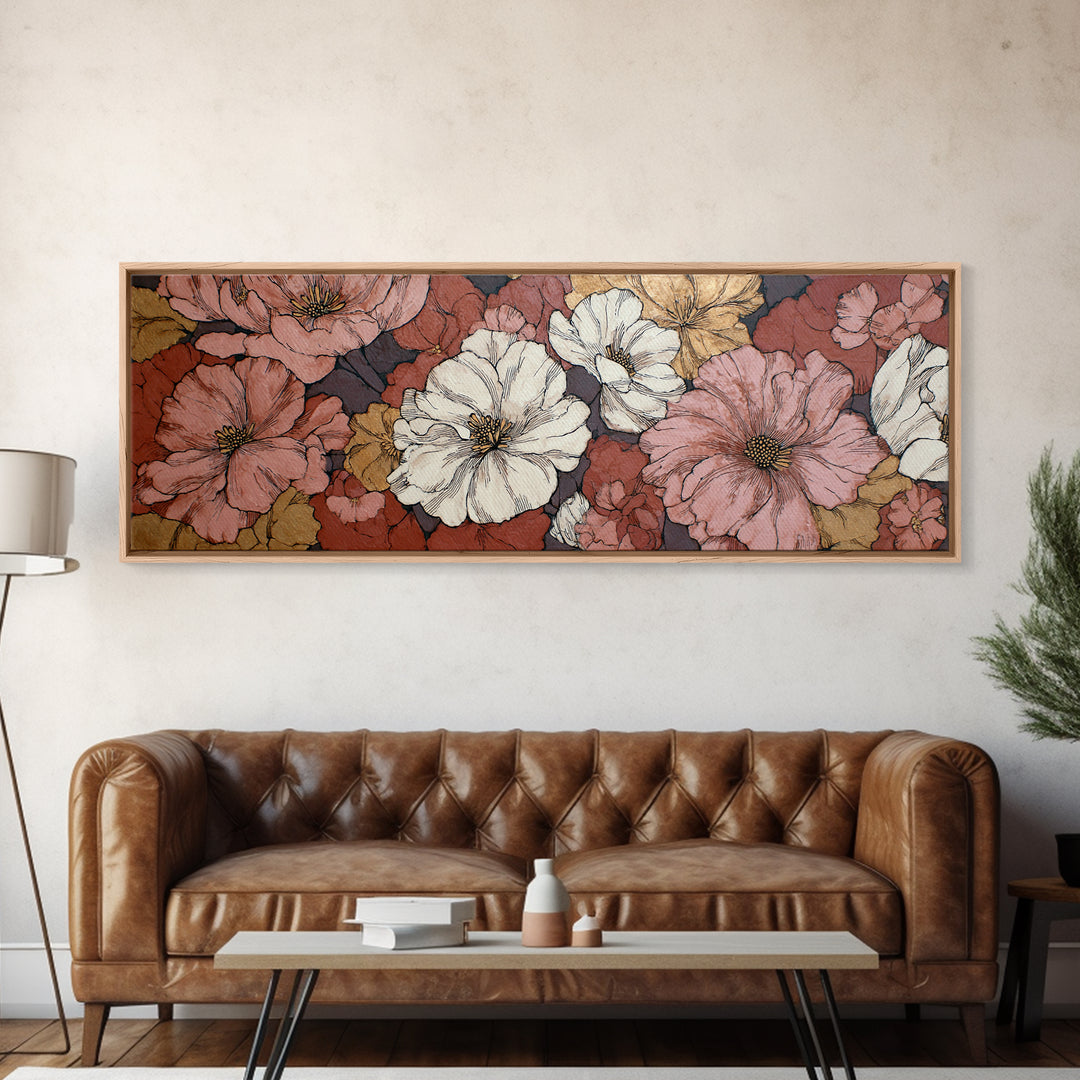 Monochrome Floral Bouquet Canvas Print, Monochrome Art, Printable Wall Art, Living Room Decor, Mono, Dark Academia Decor, MON-3x1-34