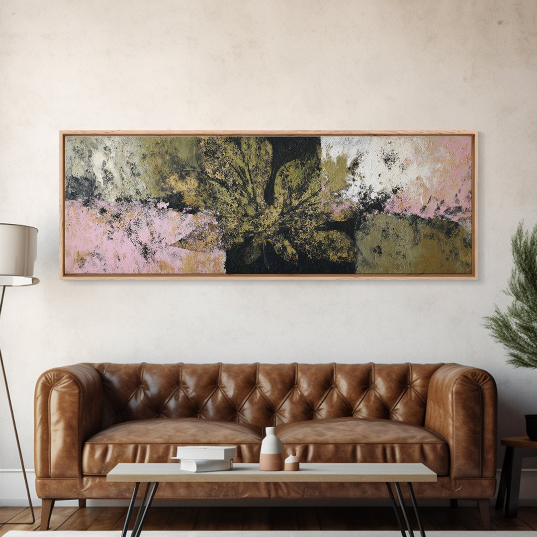 Olive Green Abstract Leaf Pattern Canvas Print, Monochrome Art, Minimalist Wall Art, Living Room Decor, Fine Art, Mono, MON-3x1-36