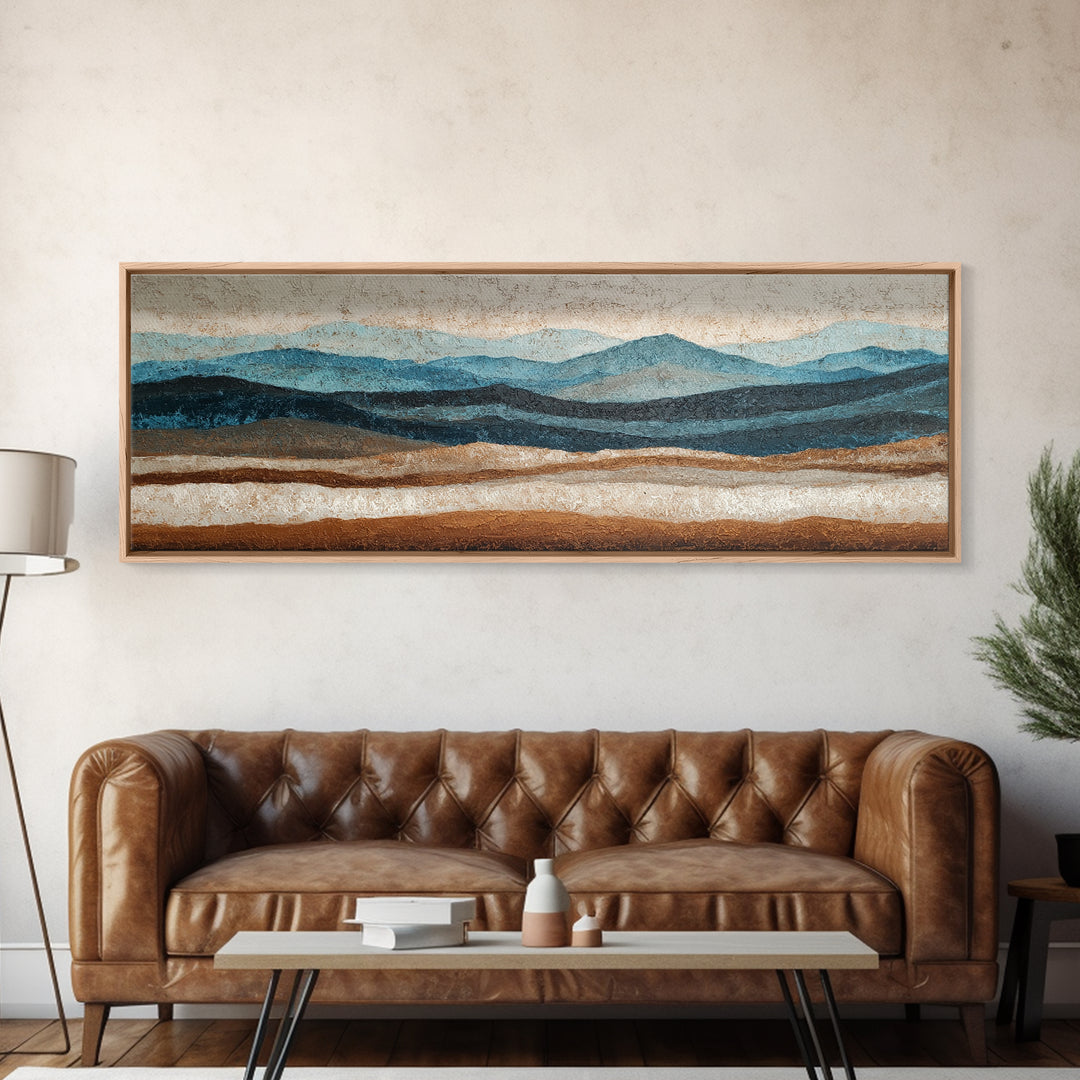 Blue Mountain Ridge Layers Canvas Print, Monochrome Art, Gallery Decor, Living Room Decor, Oil Painting, Mono, Contemporary Art, MON-3x1-40