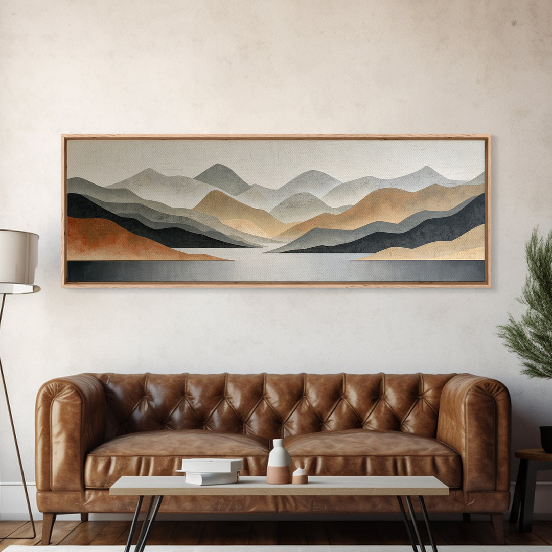 Charcoal Mountain Landscape Framed Canvas Print, Monochrome Art, Wall Decor, Living Room Decor, Fine Art, Mono, Wall Art, MON-3x1-44