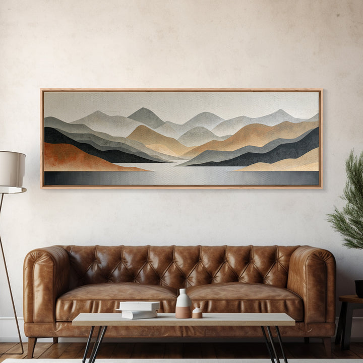 Charcoal Mountain Landscape Framed Canvas Print, Monochrome Art, Wall Decor, Living Room Decor, Fine Art, Mono, Wall Art, MON-3x1-44