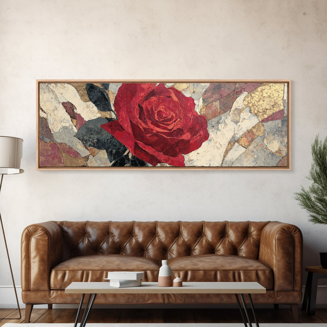 Single Red Rose Rendered Only Framed Canvas Print, Monochrome Art, Digital Prints, Living Room Decor, Oil Painting, Mono, MON-3x1-47