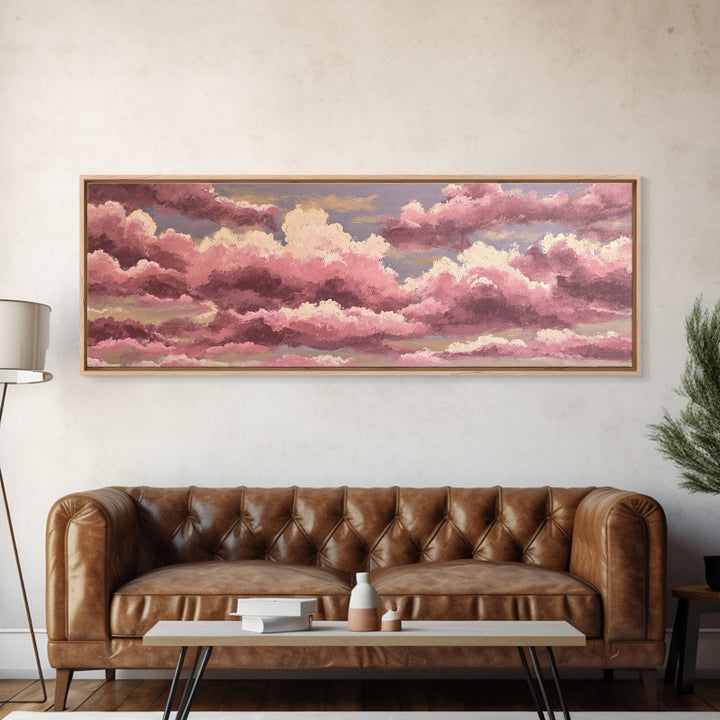 All Pink Cloudscape Framed Canvas Print, Monochrome Art, Room Decor, Living Room Decor, Abstract Art, Mono, Mid Century Modern, MON-3x1-52