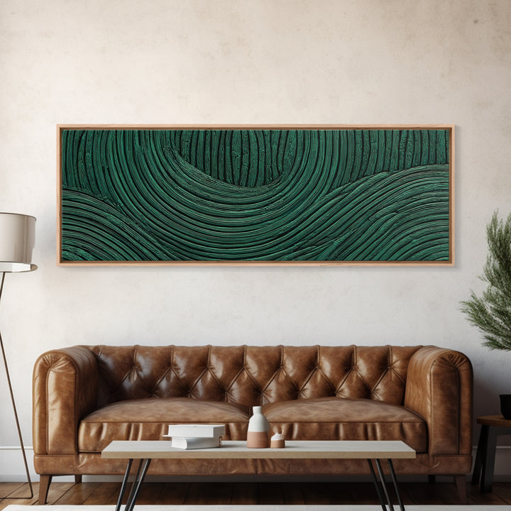 Deep Green Forest Silhouette Study Framed Canvas Print, Monochrome Art, Boho Wall Art, Living Room Decor, Oil Painting, Mono, MON-3x1-53