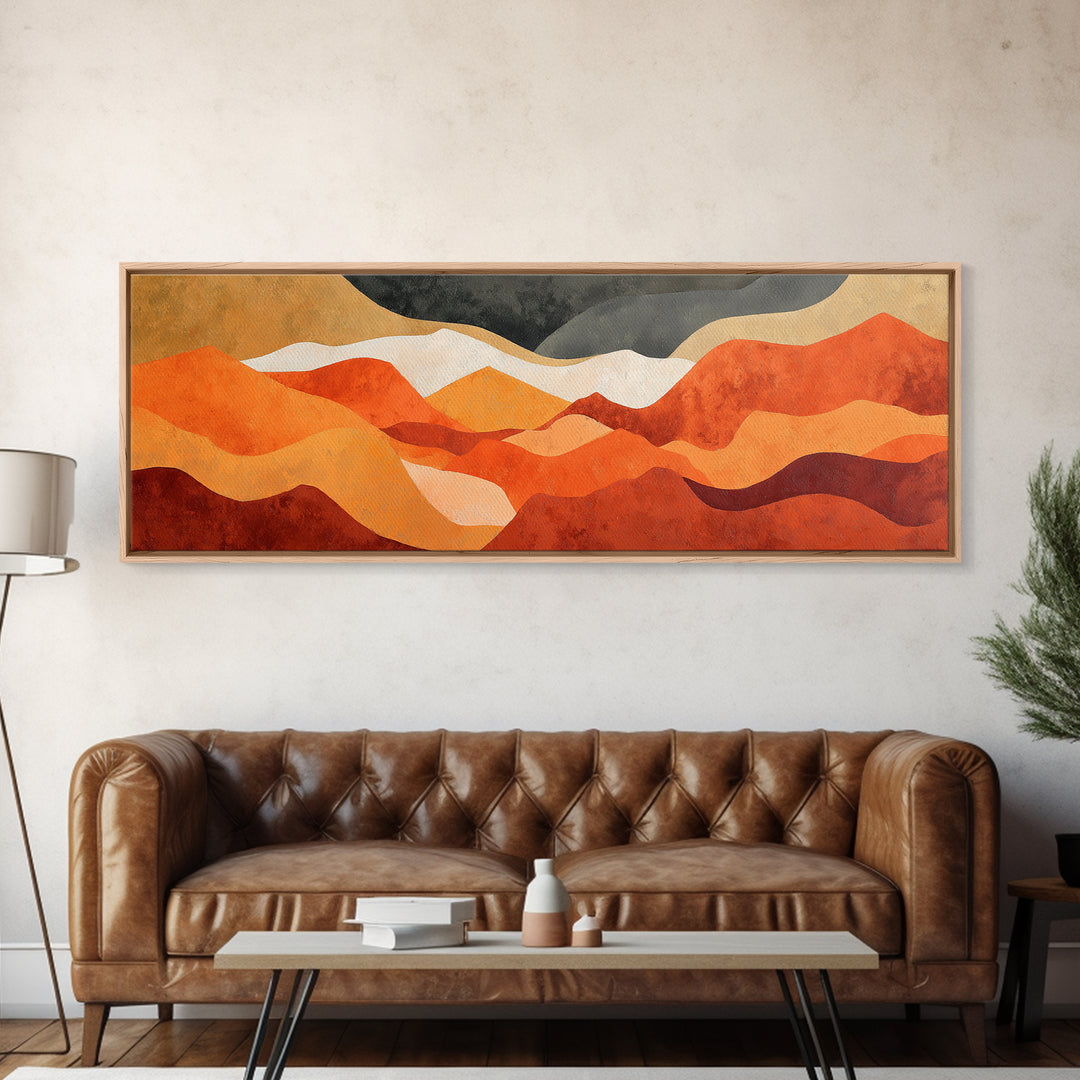 Burnt Orange Canyon Abstraction Framed Canvas Print, Monochrome Art, Textured Painting, Living Room Decor, Oil Painting, Mono, MON-3x1-56