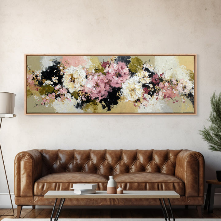 Monochrome Floral Bouquet Framed Canvas Print, Monochrome Art, Abstract Art, Living Room Decor, Oil Painting, Mono, MON-3x1-58