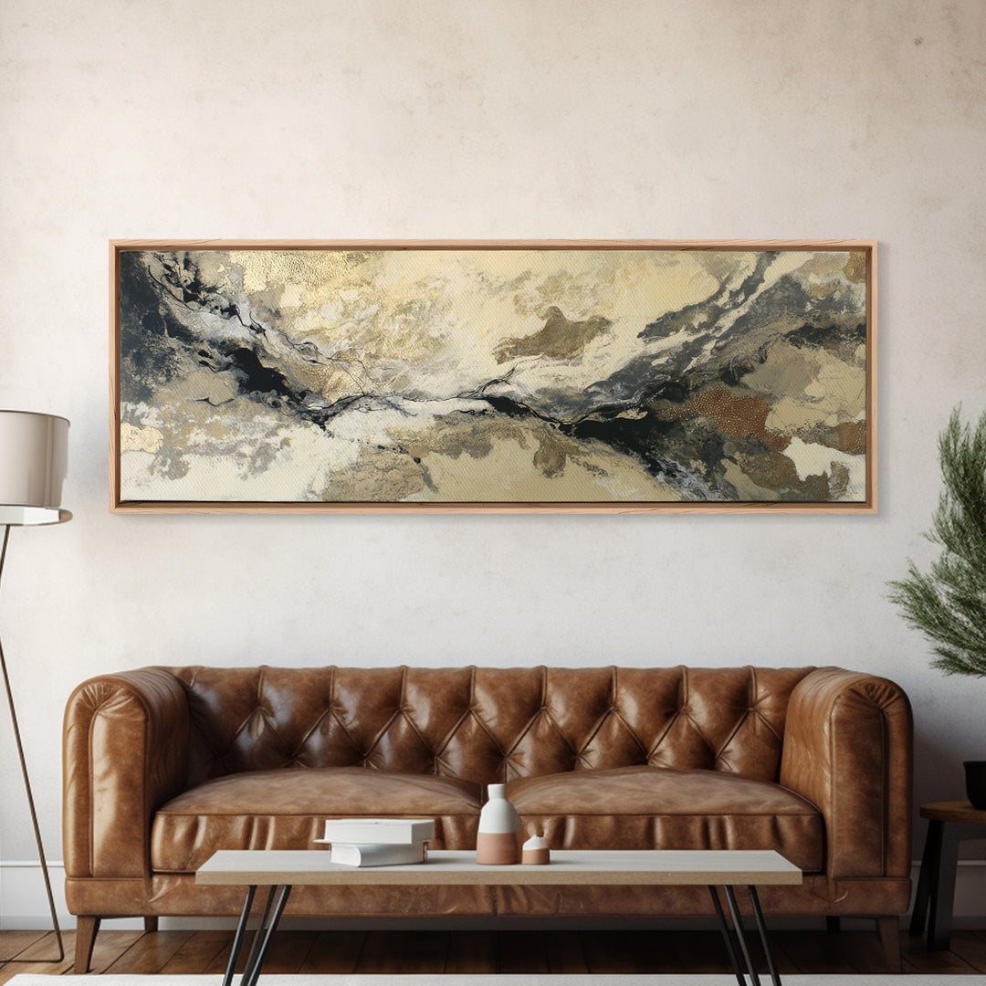 Silver Ocean Moonlight Scene Framed Canvas Print, Monochrome Art, Wall Art, Living Room Decor, Fine Art, Mono, Abstract Art, MON-3x1-59