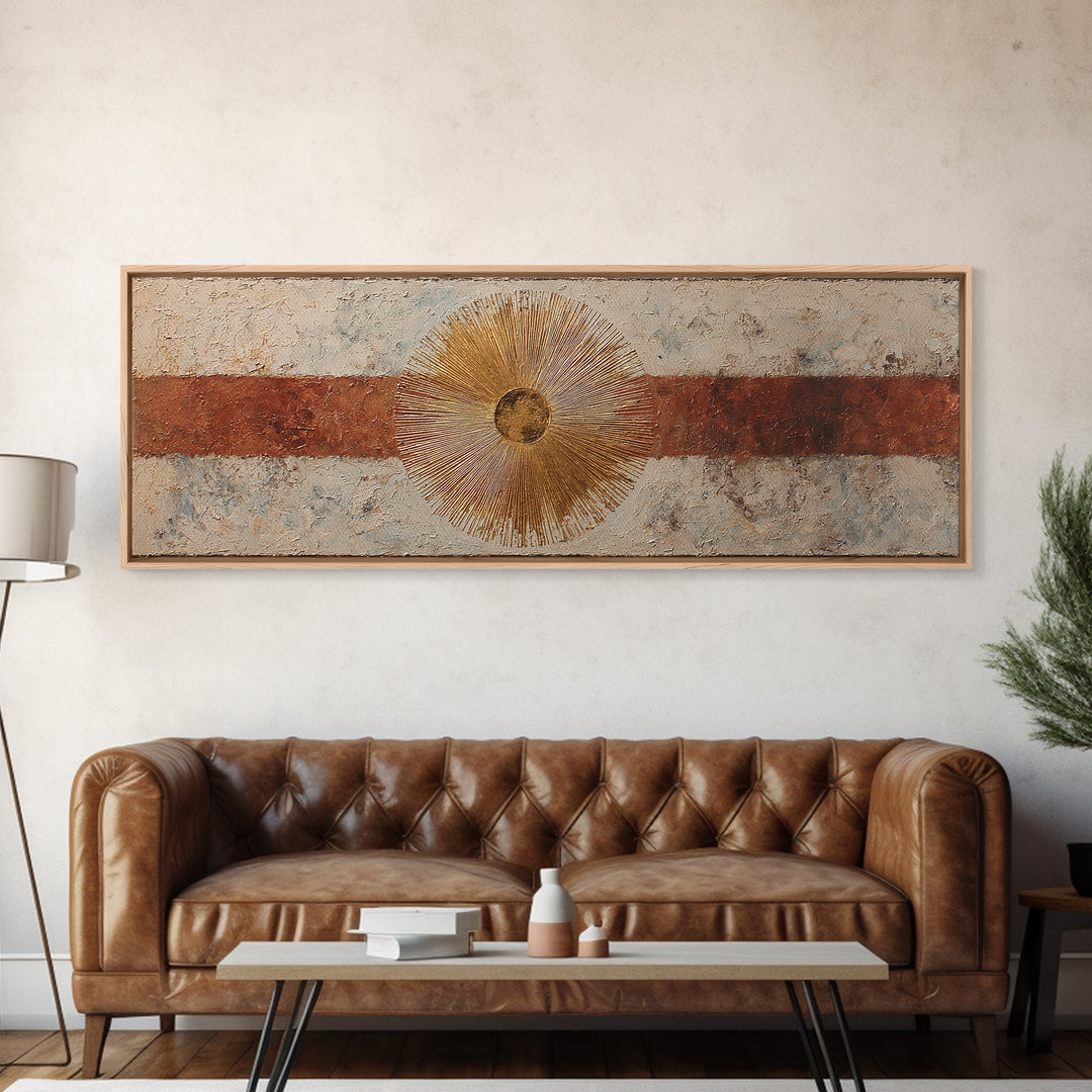 Gold Tonal Sunburst Medallion Canvas Print, Monochrome Art, Dopamine Decor, Living Room Decor, Fine Art, Mono, Modern Decor, MON-3x1-6