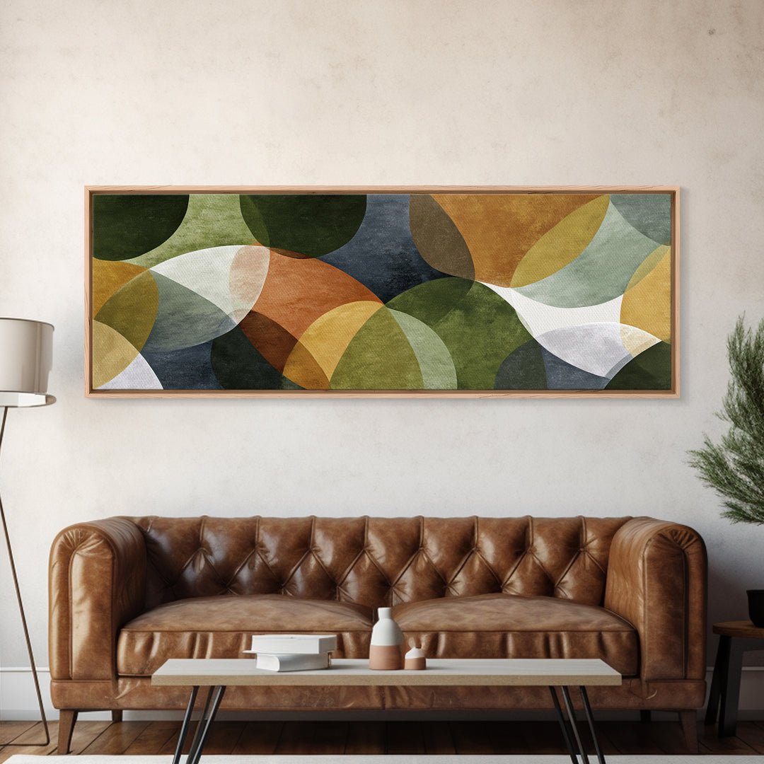Olive Green Abstract Leaf Pattern Framed Canvas Print, Monochrome Art, Statement Artwork, Living Room Decor, Oil Painting, Mono, MON-3x1-60