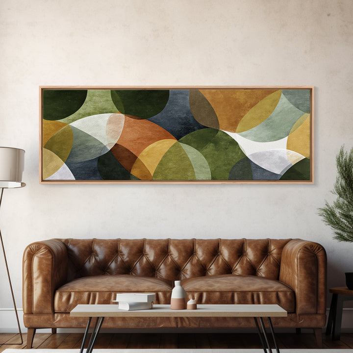 Olive Green Abstract Leaf Pattern Framed Canvas Print, Monochrome Art, Statement Artwork, Living Room Decor, Oil Painting, Mono, MON-3x1-60