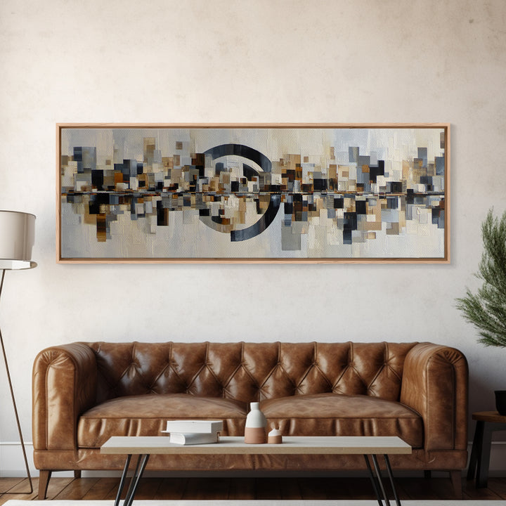Black and White City Reflection Canvas Print, Monochrome Art, Unique Wall Art, Living Room Decor, Oil Painting, Mono, MON-3x1-61
