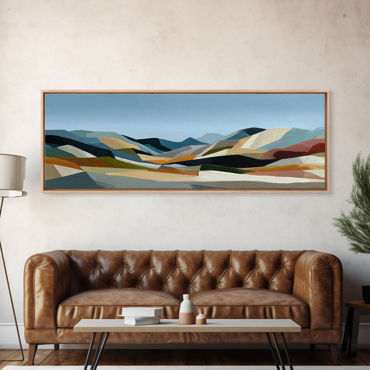 Blue Mountain Ridge Layers Framed Canvas Print, Monochrome Art, Boho Decor, Living Room Decor, Fine Art, Mono, Art Print, MON-3x1-64