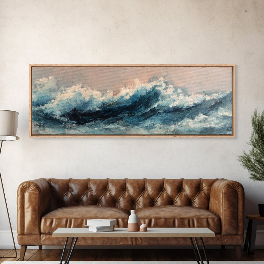 All Blue Ocean Abstraction Canvas Print, Monochrome Art, Modern Wall Art, Living Room Decor, Watercolor Art, Mono, MON-3x1-65