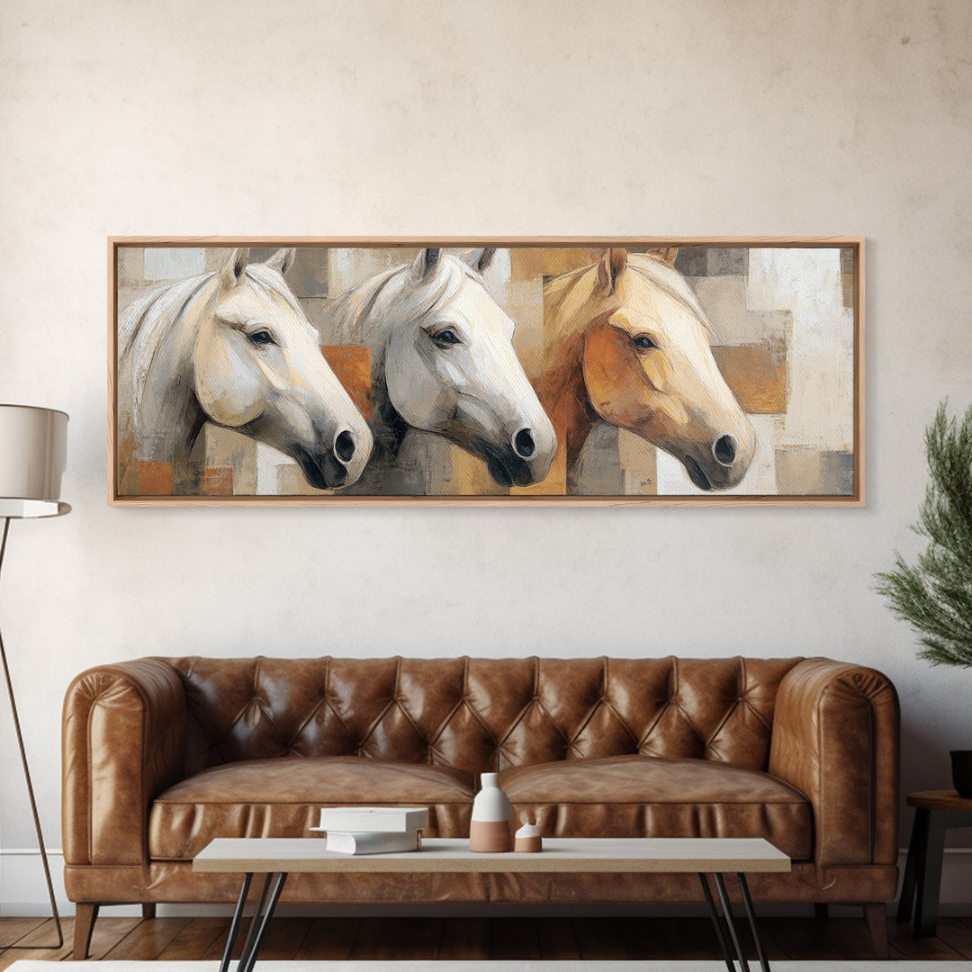Sepia Horse Portrait Canvas Print, Monochrome Art, Textured Wall Art, Living Room Decor, Oil Painting, Mono, Wallpaper Mural, MON-3x1-66