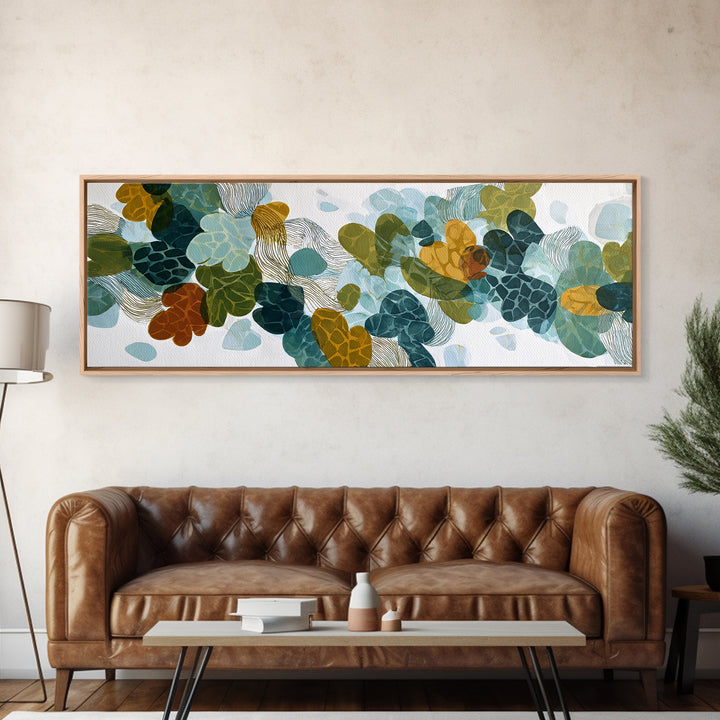 Green Botanical Study Framed Canvas Print, Monochrome Art, Mid Century Modern, Living Room Decor, Fine Art, Mono, Boho Wall Art, MON-3x1-67