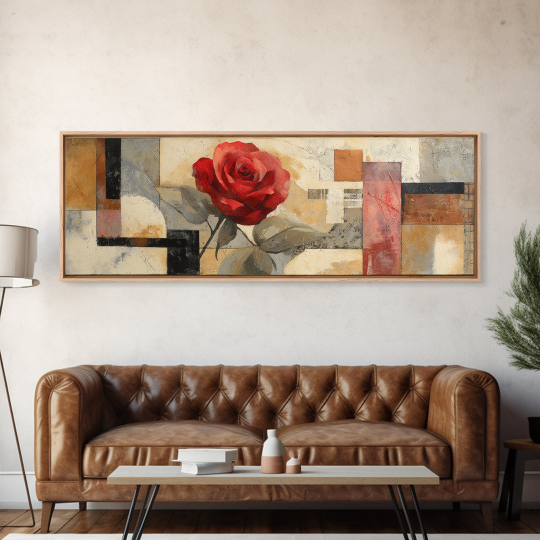Single Red Rose Rendered Only Canvas Print, Monochrome Art, Original Painting, Living Room Decor, Mono, Dopamine Decor, MON-3x1-71