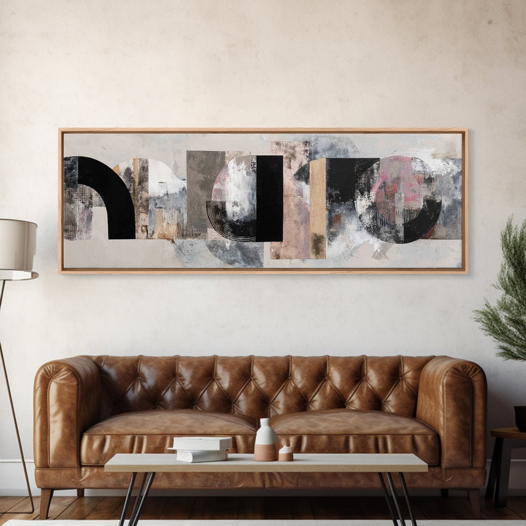 Gray Architectural Arch and Shadow Study Framed Canvas Print, Monochrome Art, Apartment Decor, Living Room Decor, Oil Painting, MON-3x1-74