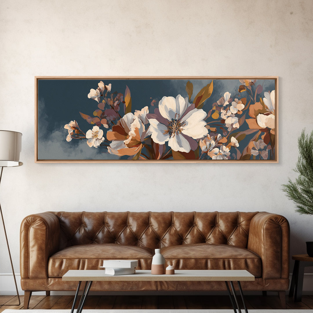 Monochrome Floral Bouquet Framed Canvas Print, Monochrome Art, Abstract Art, Living Room Decor, Oil Painting, Mono, MON-3x1-82