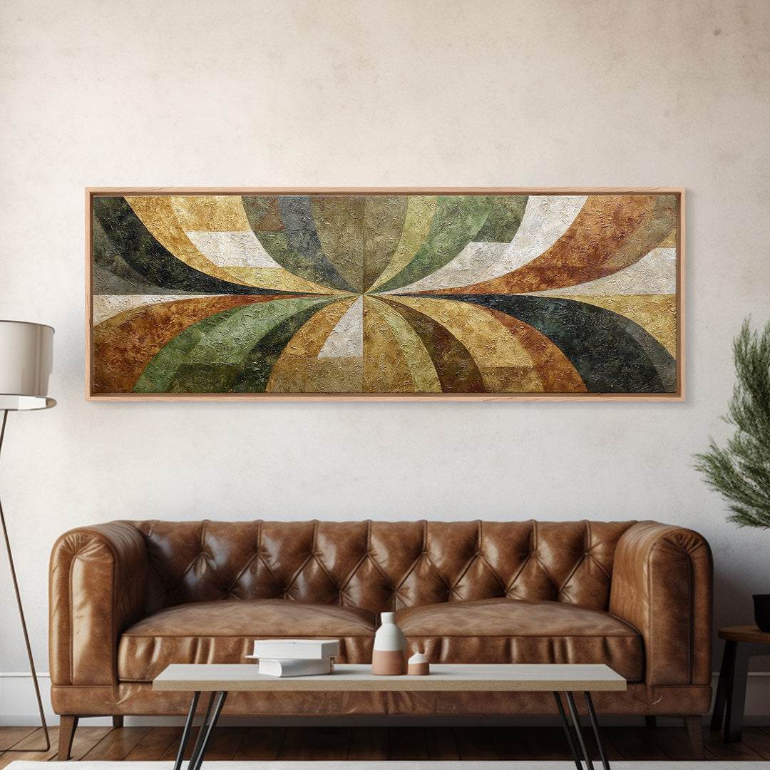 Olive Green Abstract Leaf Pattern Framed Canvas Print, Monochrome Art, Digital Prints, Living Room Decor, Watercolor Art, Mono, MON-3x1-84