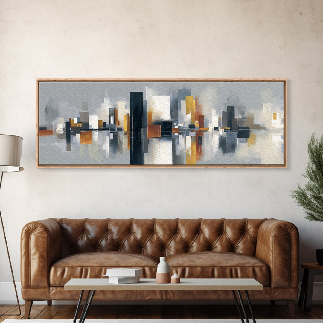 Black and White City Reflection Canvas Print, Monochrome Art, Unique Wall Art, Living Room Decor, Oil Painting, Mono, MON-3x1-85