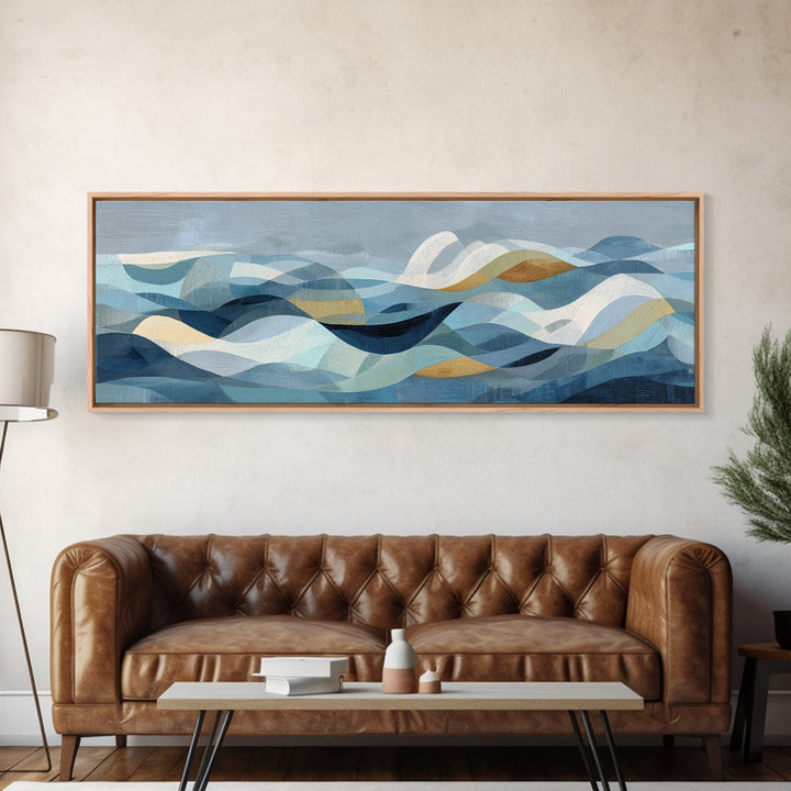 All Blue Ocean Abstraction Framed Canvas Print, Monochrome Art, Moody Wall Art, Living Room Decor, Fine Art, Mono, MON-3x1-89
