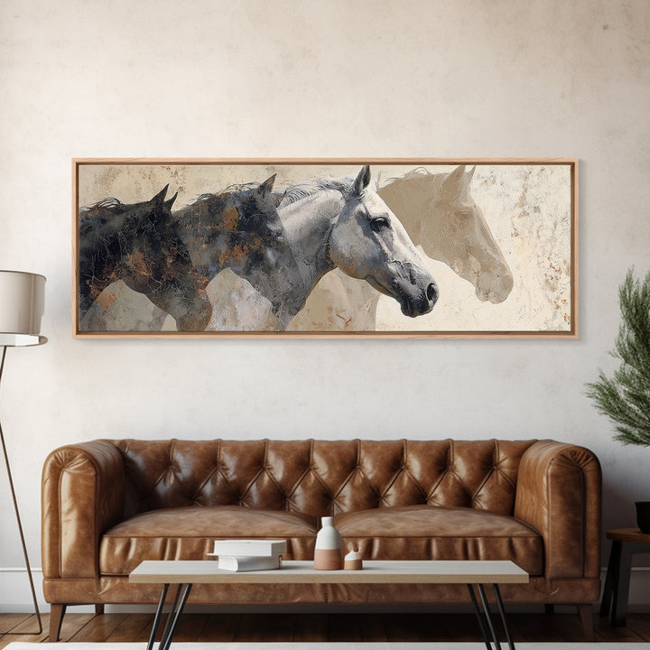 Sepia Horse Portrait Framed Canvas Print, Monochrome Art, Boho Wall Art, Living Room Decor, Fine Art, Mono, Neutral Decor, MON-3x1-90