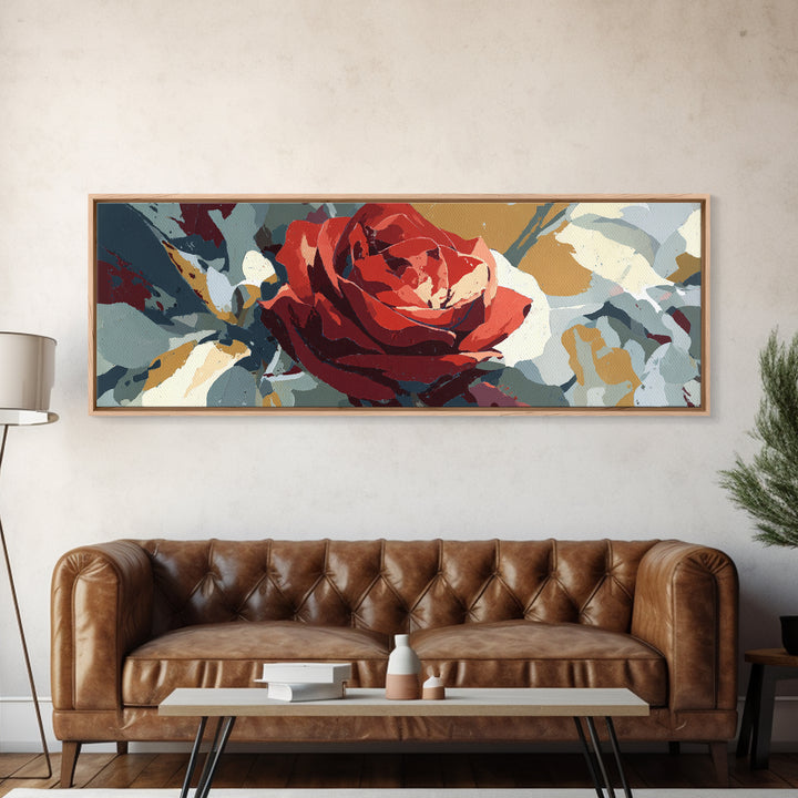 Single Red Rose Rendered Only Canvas Print, Monochrome Art, Textured Painting, Living Room Decor, Oil Painting, Mono, MON-3x1-95