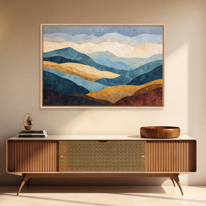 Blue Mountain Ridge Layers Framed Canvas Print, Monochrome Art, Modern Decor, Living Room Decor, Fine Art, Mono, Poster, MON-3x2-100