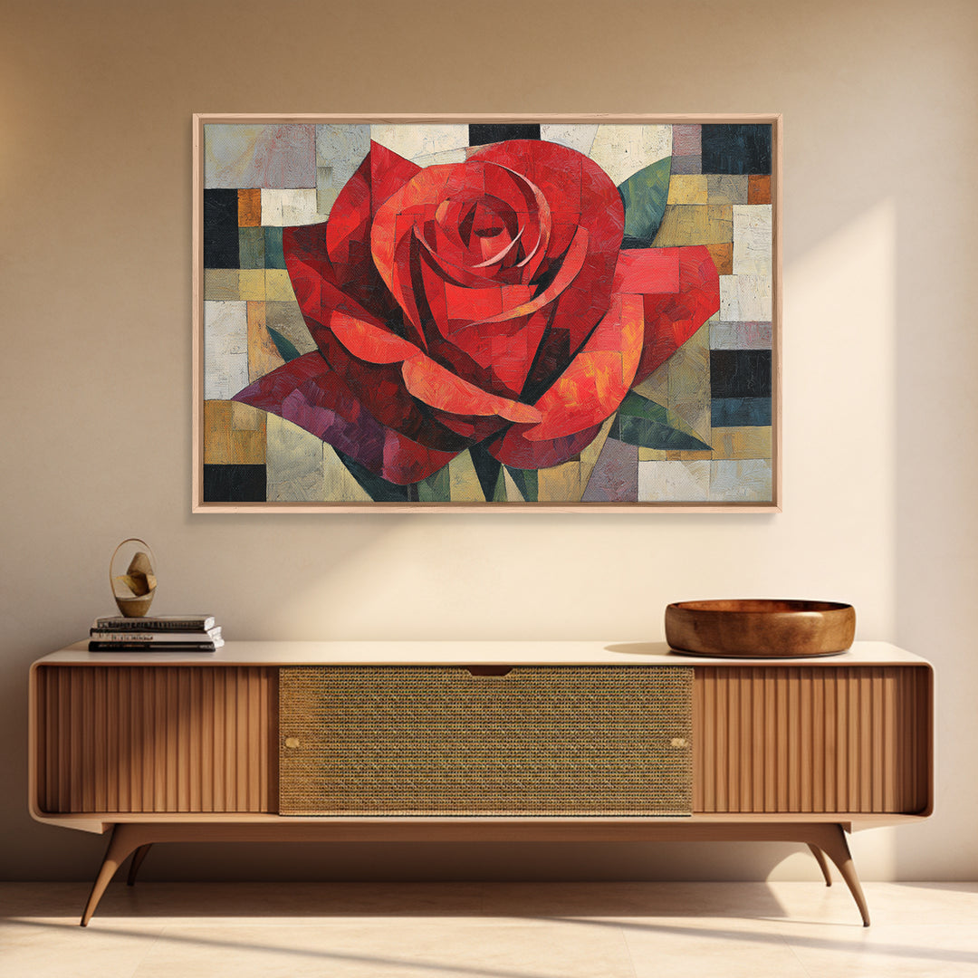 Single Red Rose Rendered Only Canvas Print, Monochrome Art, Dopamine Decor, Living Room Decor, Fine Art, Mono, Modern Decor, MON-3x2-11