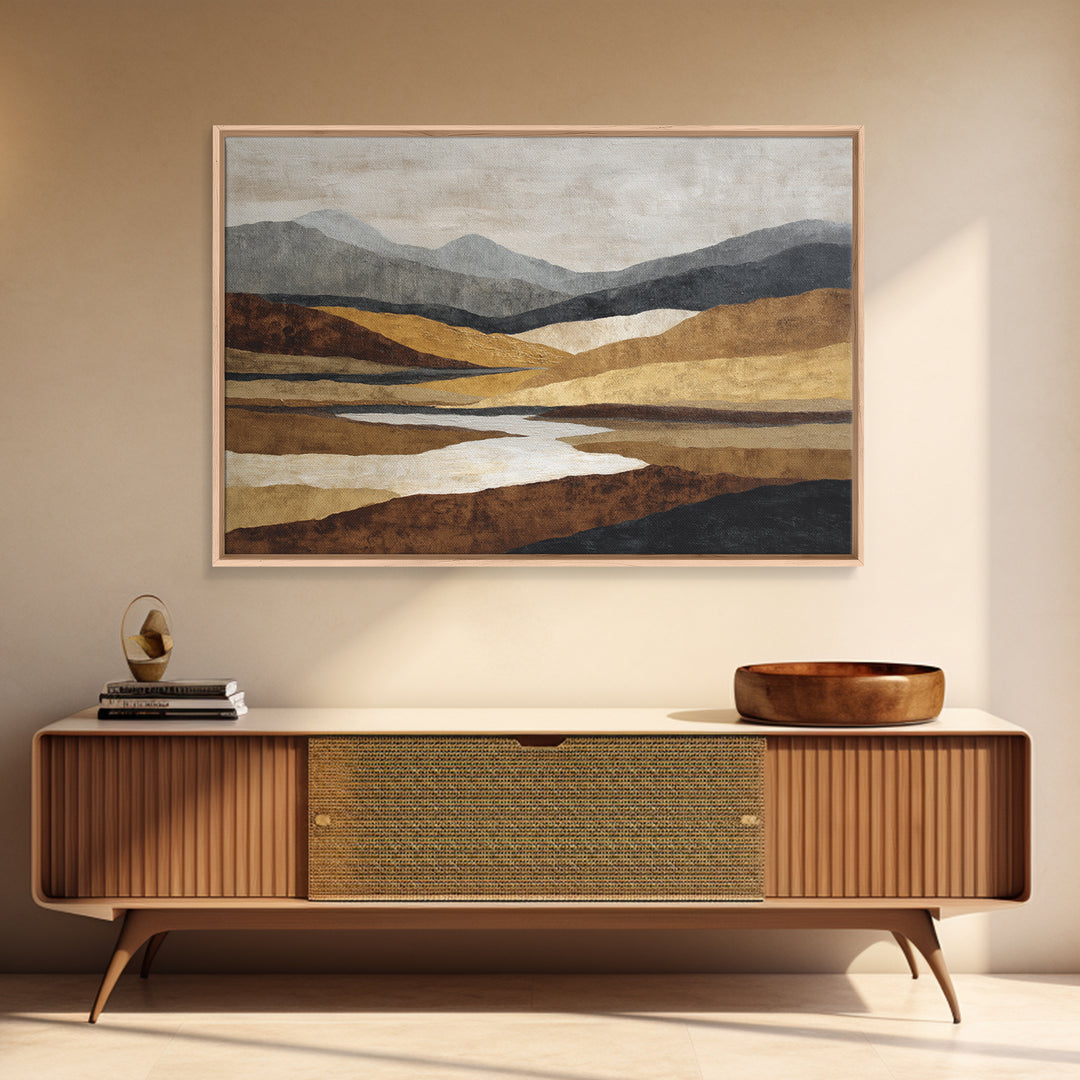 Warm Brown Desert Landscape Framed Canvas Print, Monochrome Art, Digital Print, Living Room Decor, Fine Art, Mono, Modern Art, MON-3x2-13