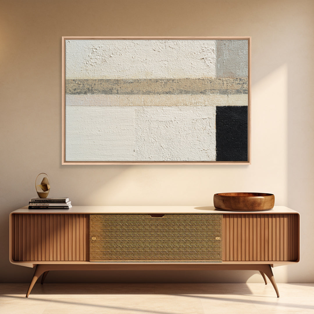 Cream on Cream Minimalist Forms Framed Canvas Print, Monochrome Art, Art Prints, Living Room Decor, Mono, Apartment Decor, MON-3x2-2