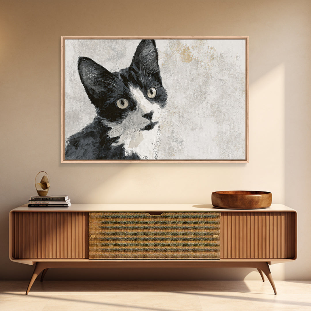 Monochrome Cat Portrait Framed Canvas Print, Monochrome Art, Wall Decor, Living Room Decor, Fine Art, Mono, Wall Art, MON-3x2-39