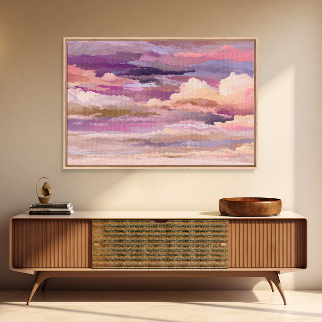 All Pink Cloudscape Framed Canvas Print, Monochrome Art, Dark Academia Decor, Living Room Decor, Oil Painting, Mono, Wall Decor, MON-3x2-40