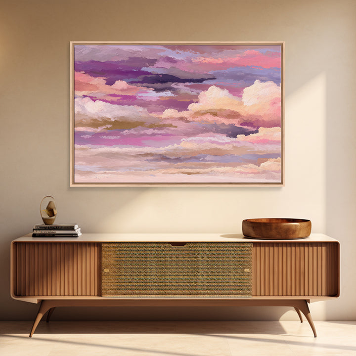 All Pink Cloudscape Framed Canvas Print, Monochrome Art, Dark Academia Decor, Living Room Decor, Oil Painting, Mono, Wall Decor, MON-3x2-40