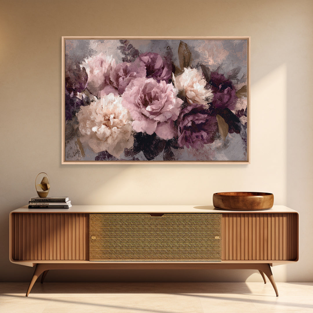 Monochrome Floral Bouquet Framed Canvas Print, Monochrome Art, Textured Wall Art, Living Room Decor, Mono, Wallpaper Mural, MON-3x2-46