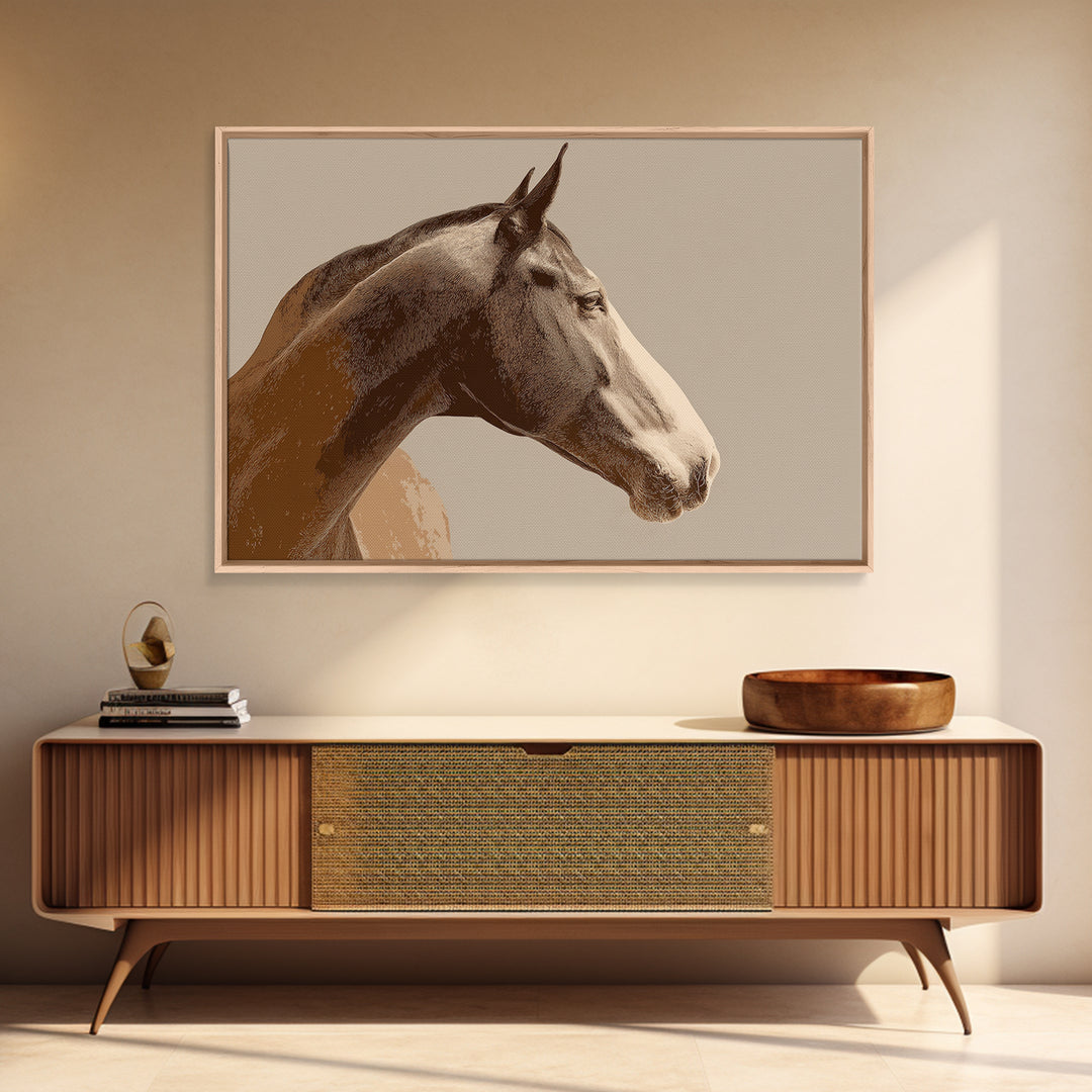 Sepia Horse Portrait Framed Canvas Print, Monochrome Art, Large Wall Art, Living Room Decor, Fine Art, Mono, Modern Wall Art, MON-3x2-6