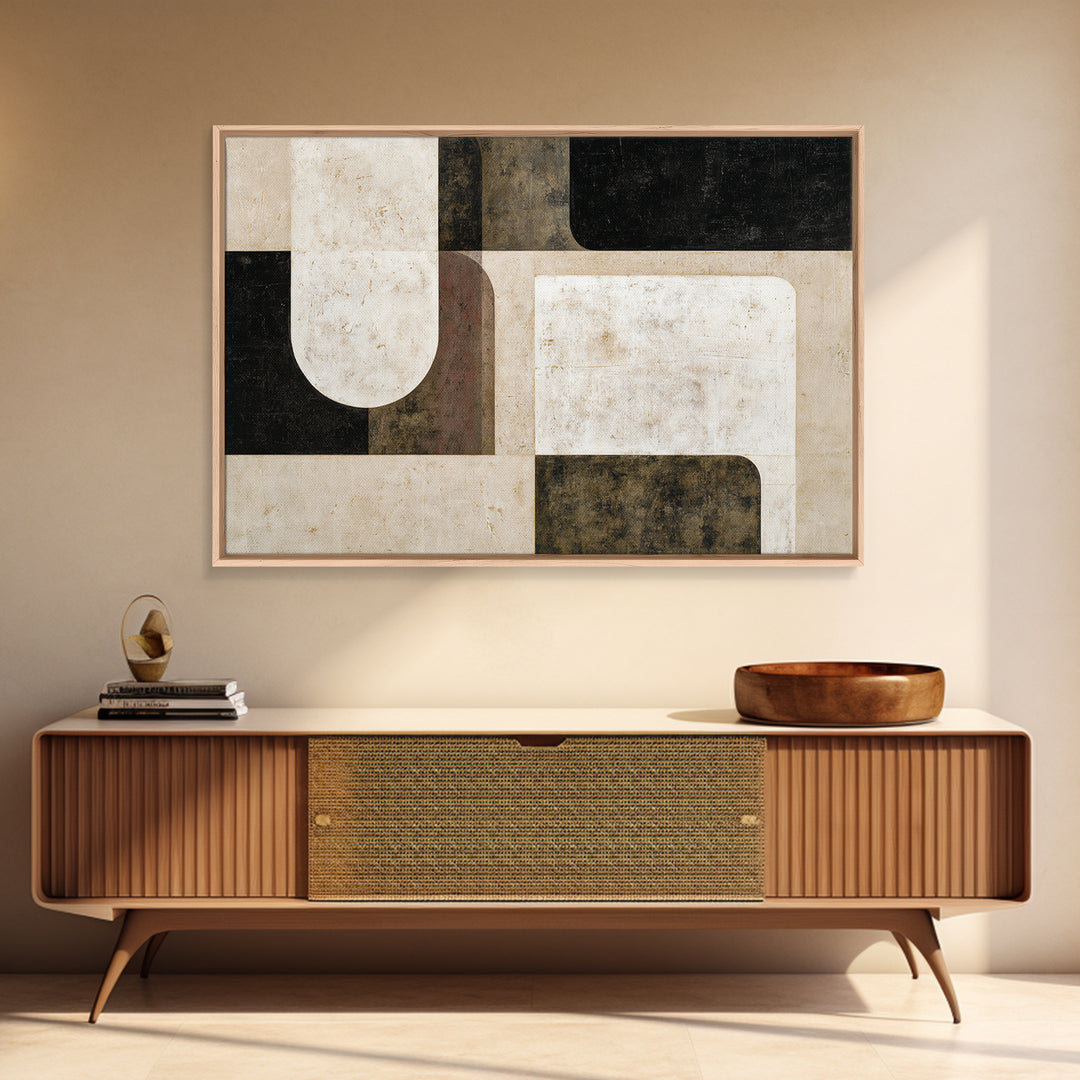 Cream on Cream Minimalist Forms Framed Canvas Print, Monochrome Art, Digital Print, Living Room Decor, Oil Painting, Mono, MON-3x2-74