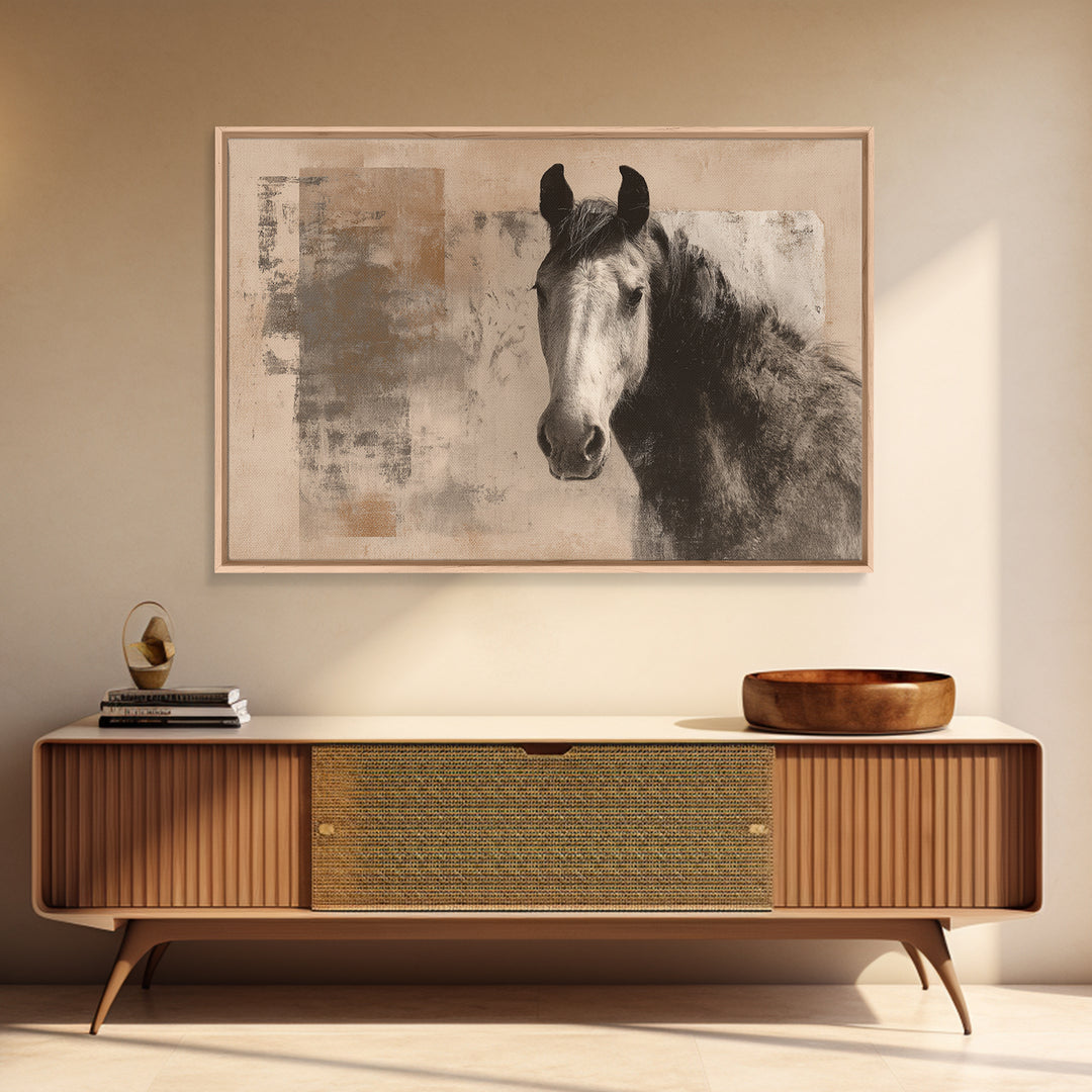 Sepia Horse Portrait Framed Canvas Print, Monochrome Art, Unique Wall Art, Living Room Decor, Fine Art, Mono, Fine Art Print, MON-3x2-78