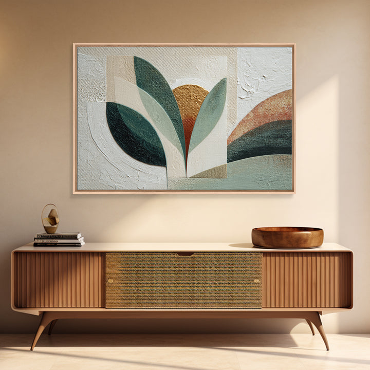 Green Botanical Study Framed Canvas Print, Monochrome Art, Abstract Painting, Living Room Decor, Watercolor Art, Mono, MON-3x2-79